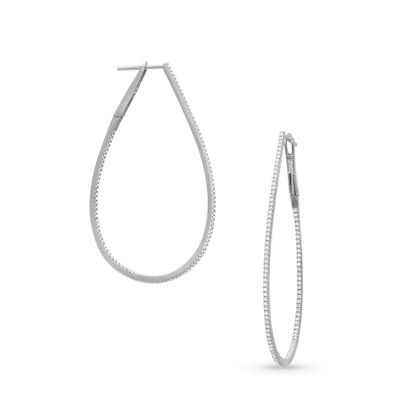 white diamond oval hoop Carrie earring, 2-inch<br>in 18k white gold; front + side views <span class='visuallyhidden'>Text, phone 323-404-2959 for shopping assistance.</span>